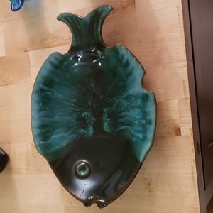Turquoise and black fish dish